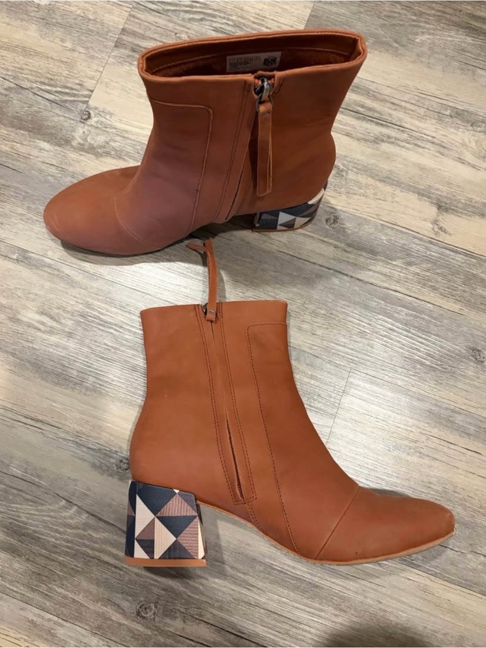 Toms Cognac Tan Ankle Booties with Geometric Block Heel